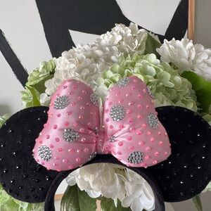 Sparkling Pink and Black Minnie Mouse Ears